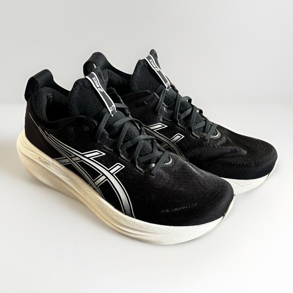 ASICS Pure Gel-Nimbus 27 Mens Size 13 Wide Black White Sneakers Running Athletic